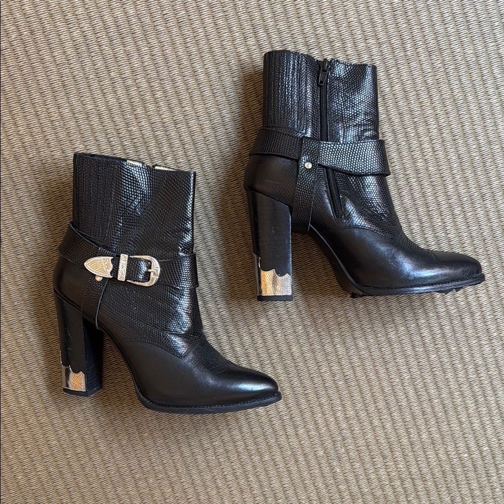 Toga Pilla super chic Black Leather Ankle Boots with detailing and buckle